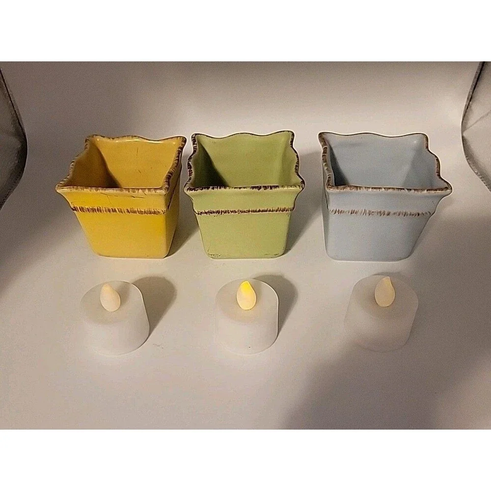 Partylite Vtg Votive Holder Set ~ Pastel Ceramics For Candles Or Use As Planters - Picture 10 of 11